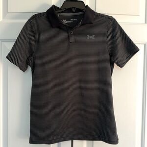 Under Armour Black/Gray Striped Performance Polo Shirt, Youth M